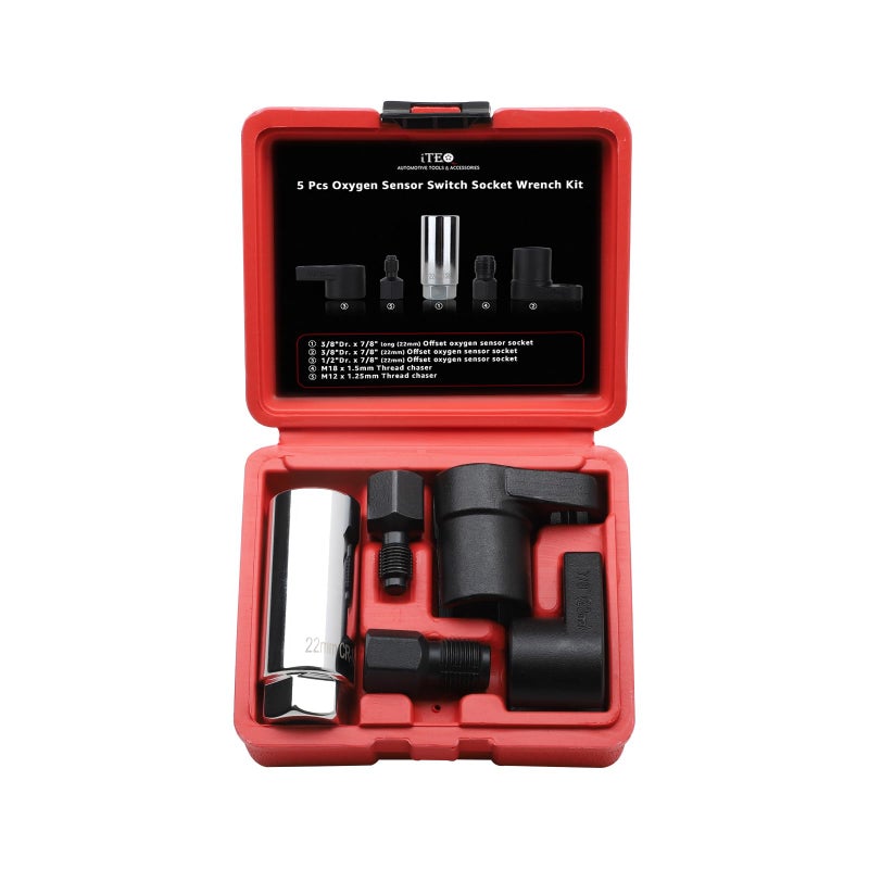 ITEQ 5 Pcs Automotive Oxygen Sensor Socket Wrench Remover tool and Thread Chaser Set - Image 1